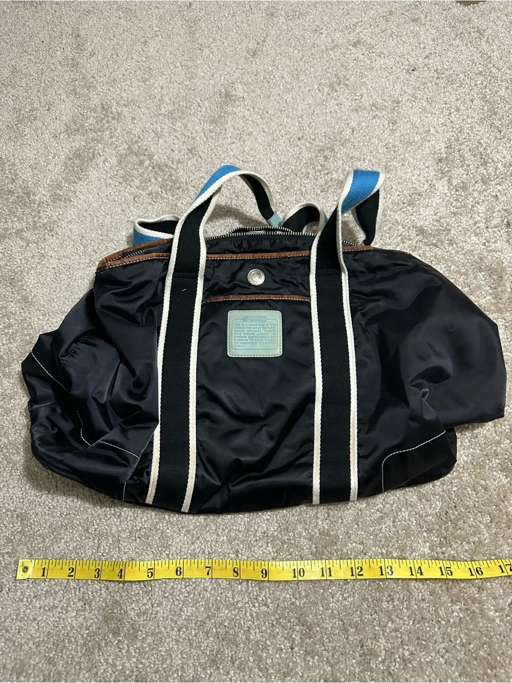 Men's Black Nylon Tote Bag with Blue Accent